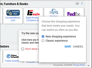 A screenshot of the shopping experience choices shows options for the New shopping experience and the Classic experience.